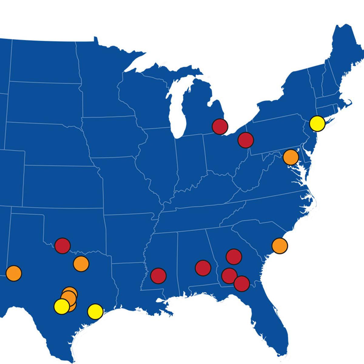 weekly_herald's tweet photo. These are the fastest shrinking cities in each state across the United States