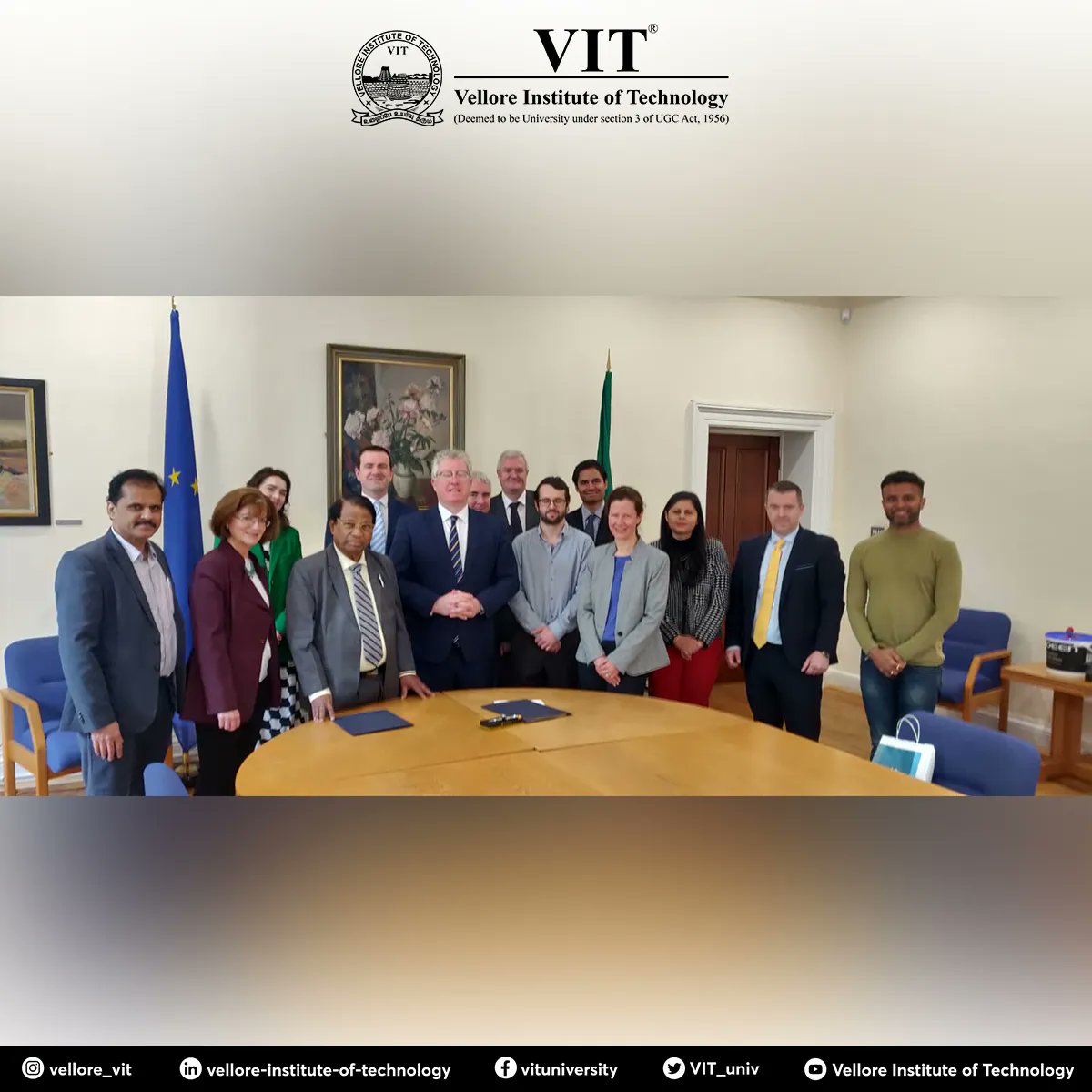 VIT_univ's tweet photo. #VIT&amp;Dublin City University @DCU Ireland signed a Memorandum of Understanding (#MoU) to establish academic&amp;research collaborations with two institutes.This MoU will foster our students&amp;faculty to undertake exchange programme during their course of study. #TransferProgram #DUC https://t.co/dQrSUgrTWV