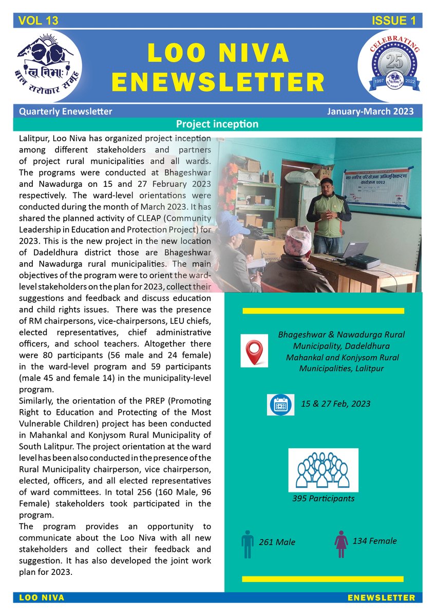Loo Niva has published its E-Newsletter of January-March 2023.
For more details: Please Visit us on,
loonivachild.org.np/publications
instagram.com/loonivachild/
facebook.com/loonivachild