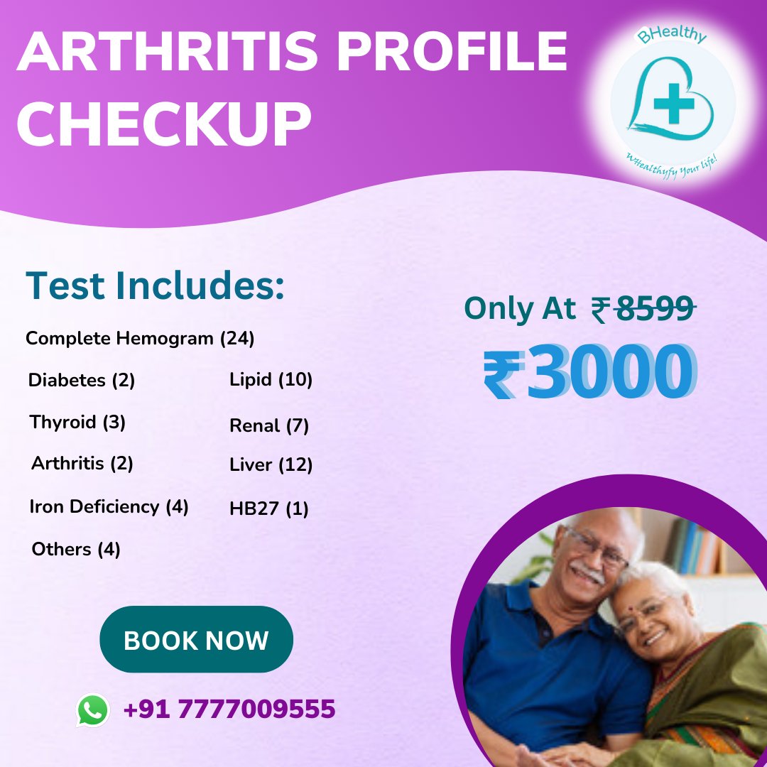 WHealthyfy's tweet photo. Get an Arthritis test to keep your health in control. The profile includes 45 tests at Rs 3000 with a 65% discount. Book an Arthritis test now with a simple WhatsApp message to +91 7777009555!
#WHealthyfy #BHealthy #healthcheckup #Arthritistest #Arthritishealth #Arthritischeckup https://t.co/ewG3F8TJRW