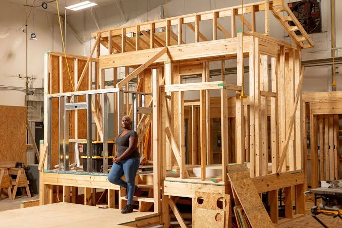 Carpenters prepare timber components for construction, installing them on roofs, walls, floors or other timber-framed structures. They construct skirting boards, doors, architraves. Carpenters prepare shuttering, stairs, installing doors or window frames.#buildmjengobetter.