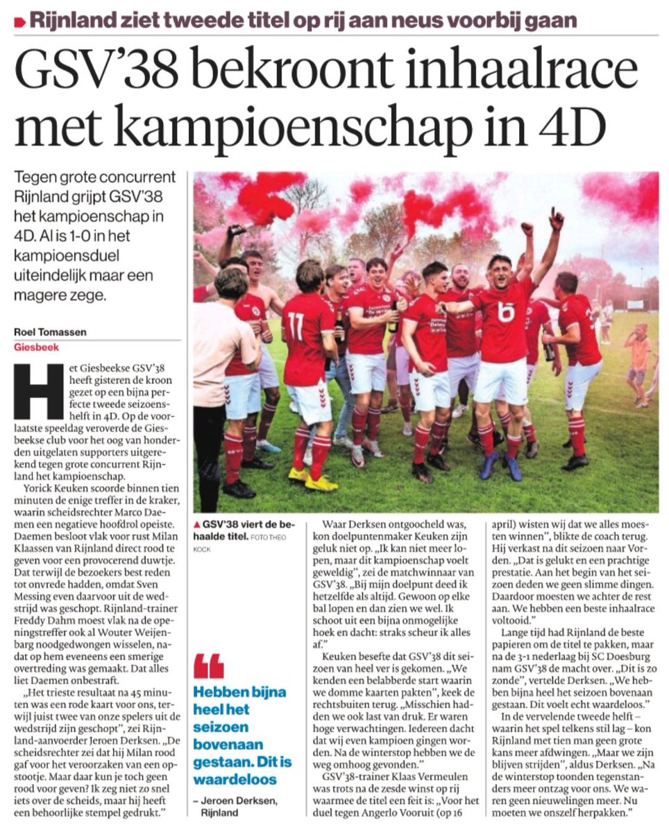 GSV'38 bekroont inhaalrace met kampioenschap in 4D.
