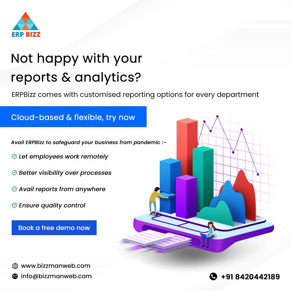 BizzmanW's tweet photo. Create customized reports and alerts for your KPI/KRAs; with our customised #erpsolutions, your business will get better agility to scale. Generate real-time analytics anywhere from your laptop/mobile. Discuss more with us, call @ 8420442189 or visit https://t.co/DNLoiFsCrv https://t.co/dfMUEzJz9Q