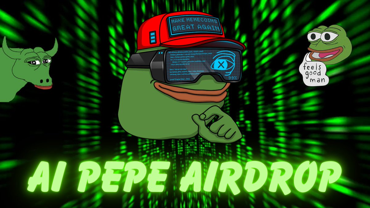 AIPepeGG's tweet photo. 📣 AI PEPE Airdrop Massive #Giveaway
🎁 Total Airdrop Pool 🏆 15.75 Billion AIPEPE for 1000 random participants each.
👨‍👩‍👧 Referral:   ➕  5.25 Trillion AIPEPE for top 50 referrers.
To Enter:
✅ Follow @AIPepeGG
✅ Like & RT Tag 3 Friends 
✅ Finish tasks: https://t.co/Kl50YQqd5a
#Airdrop #Crypto #AirdropCrypto #airdrops