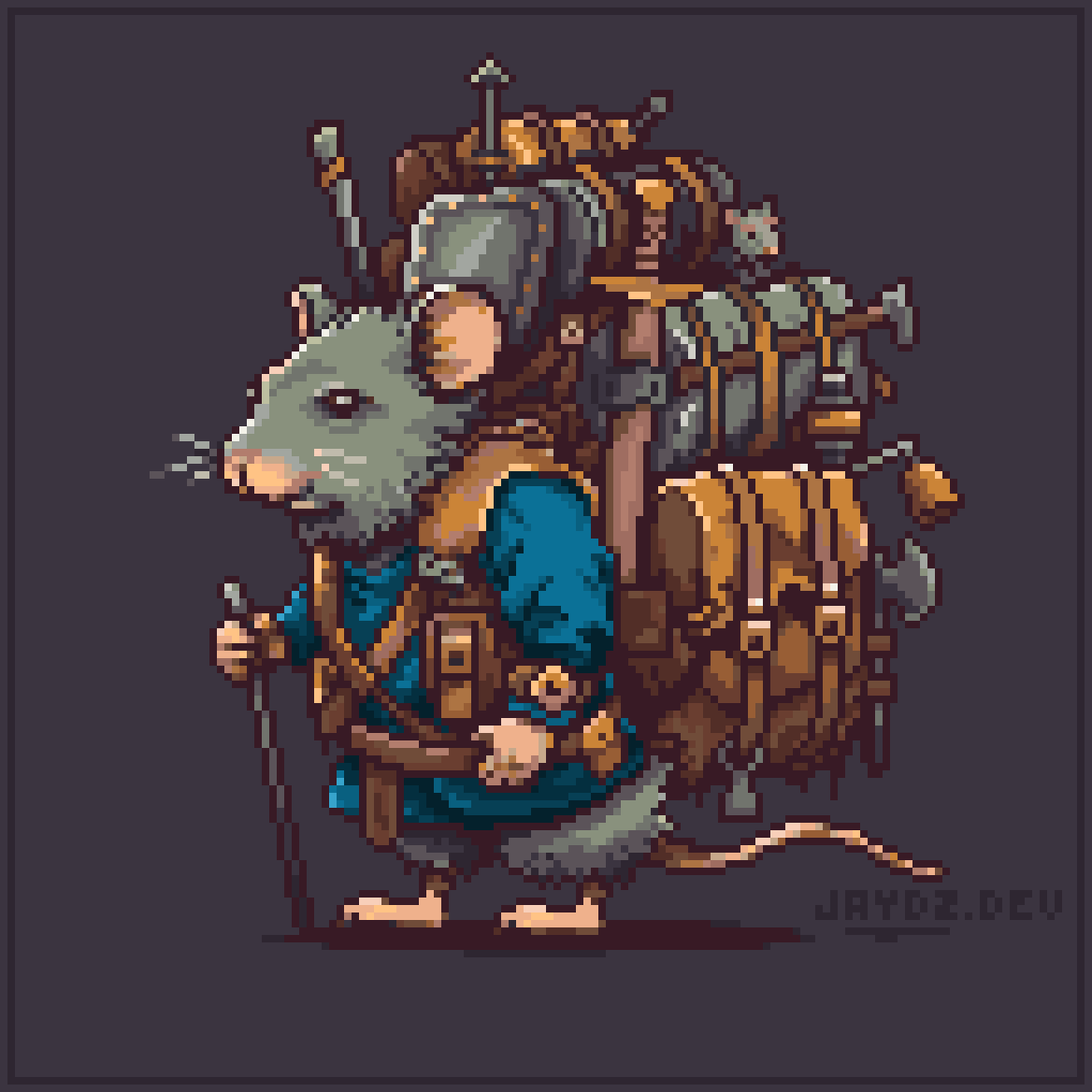 JaydzDev's tweet photo. Ratropian companion for the #UnderpunksRPG, a text-based #MMORPG set in a #LivingWorld that players get to influence, direct and change.

Playable now as a #DiscordGame (#discordrpg).

CHOOSE A SPAWN POINT: 
Exploration...
👉Upshire - https://t.co/XIgwgJF3Qn
 Finance..
👉Westshire - https://t.co/3yoHUTk7jl 
Industry...
👉Southshire - https://t.co/IXfiRAmVxF 
Trade...
👉Northshire - https://t.co/f5wnBZivik

This asset exists on the #WAXblockchain as a freely tradeable game item and only available from existing #WAXFAM players. 

BEST START GUIDE:
https://t.co/CU4O7hRYO5

While #Underpunks is technically an #NFTGame, it is first and foremost a rich and enjoyable game with over two years of development from a #SoloDeveloper who does not sell the #NFTs directly.

The #WAXNFTS can only be obtained by playing the game or supporting the #indiedev on @Patreon 
https://t.co/AJa3Uc11Wm

Over 100 activities:
#DungeonCrawlingGame
#MiningGame 
#pveGame
#pvpGame
#dragonGame 
#FishingGame 
#RacingGame  
#ExploringGame 
#PuzzleGame 
#SpaceGame 
#MagicGame
#NFTGaming 
#NFTCommunity  
#PixelArtGame
#pixelart 
#pixelartist