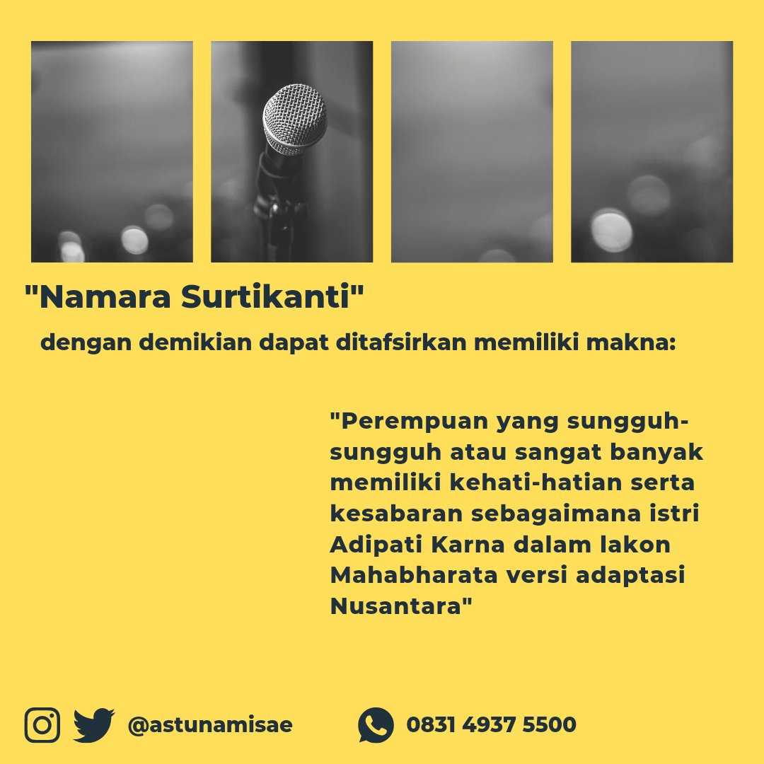 astunamisae's tweet photo. Mencicil janji Astunamisae beberapa hari lalu soal makna nama sejumlah pesohor perempuan Indonesia.

Inilah #UlasNama perihal Namara Surtikanti alias #Kikan, vokalis band #Cokelat

#InspirasiNama #InspirasiNamaBayi #InspirasiNamaAnak https://t.co/7ESbxzglh6
