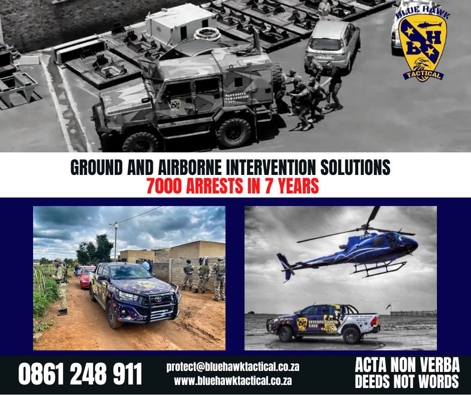 Abramjee's tweet photo. TURNKEY SECURITY SOLUTIONS
- Guarding Excellence
- Tactical Response
- Drone Intervention
- LPR and Offsite Monitoring
- 7,000 arrests in 7 years
#safercity #bluehawktactical
Protect@bluehawktactical.co.za
0861248911
•AD
@Bluehawktactic1 https://t.co/3OsORofxtb