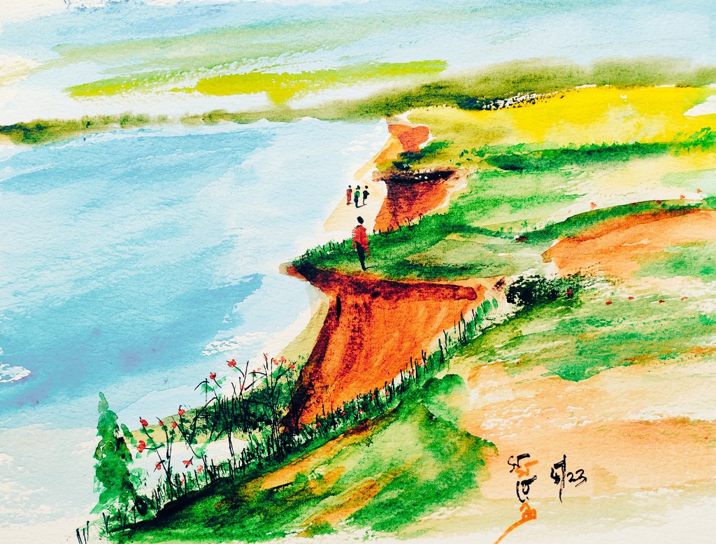 esenbond's tweet photo. A watercolor painting #watercolorpainting #Watercolour #watercolor #snroy #samarendra #Highland #sea https://t.co/9Ei8fIWsWR