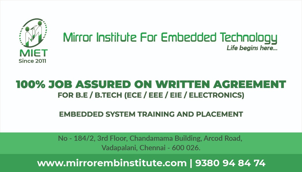 Mirrorinstitute's tweet image. Our Embedded training institute in chennai – provides you an in-depth knowledge on Embedded Programming.  This Embedded training enables the students to understand and learn the current trend in the job market.
#bestembeddedtraininginchennai
#embeddedsystemcoursewithplacement