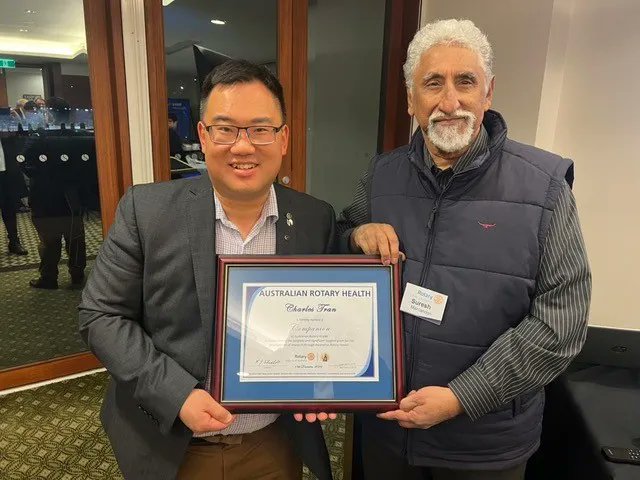Rotary District 9800 ARH Chair, Dr Suresh Marcandan presented a Companion Award to Charles Tran and to the Rotary Club of Glenferrie last week! We are incredibly grateful for the work they have done in their continual support of Australian Rotary Health.