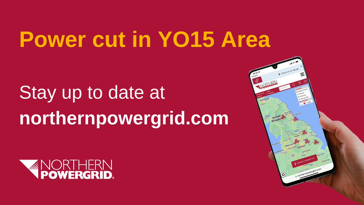 Northpowergrid's tweet photo. #Powercut in #YO15 affecting 86 customers. #TeamPowergrid are working hard to restore power and estimate to have all customers restored by 9am. Report your power cut online to be kept updated at https://t.co/yUY0nK6nFw. Thank you for your patience. https://t.co/pXaf0pzj0z