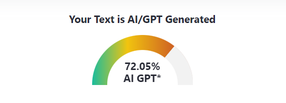 AI__God's tweet photo. 6/ Finally, @ZeroGpt gave a score of 72% for the originality of the text. https://t.co/fWZ39epcYb