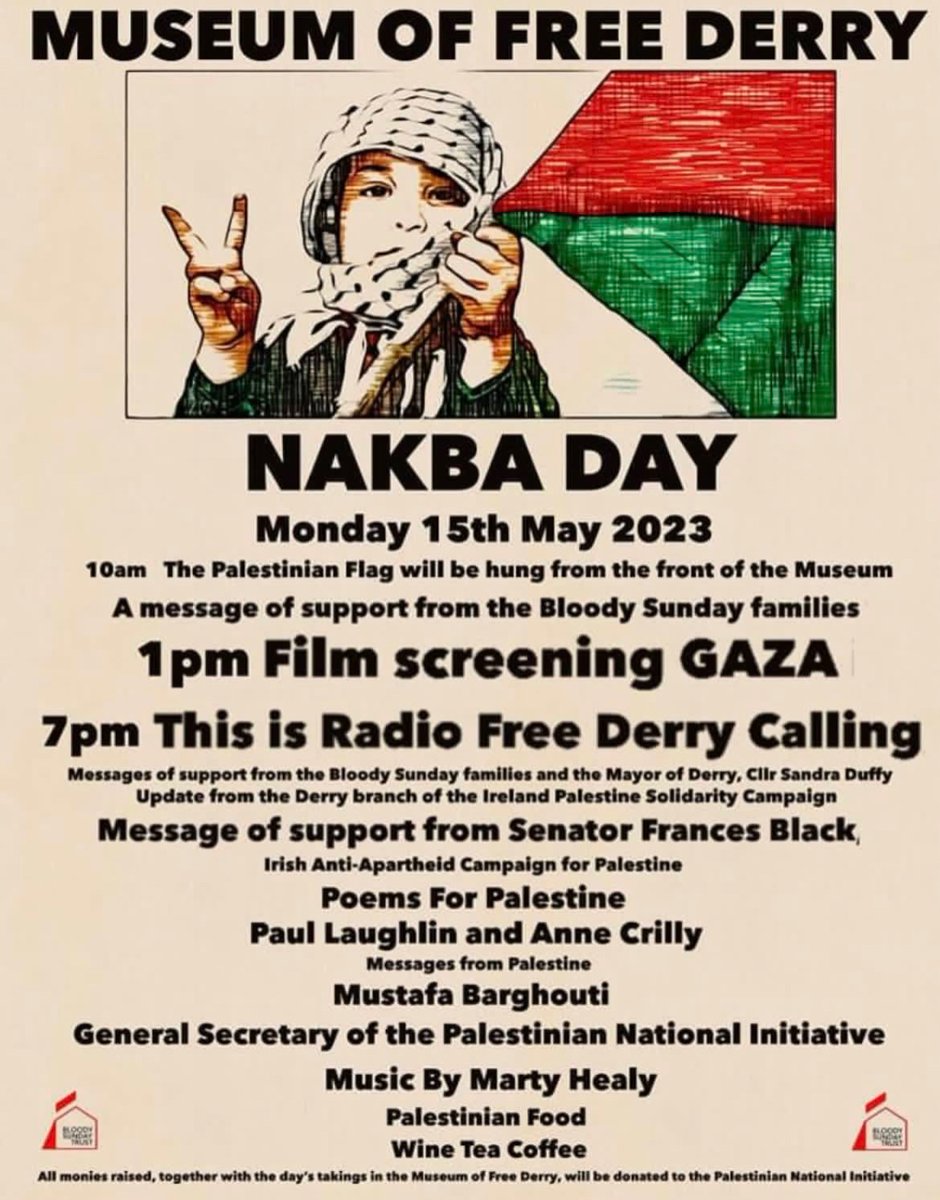 Nakba 75! 🇵🇸

End Israeli Apartheid! 

Free Palestine!! 🚶‍♂️

#BloodySunday51 #OneWorldOneStruggle #NakbaDay #nakba75🇵🇸