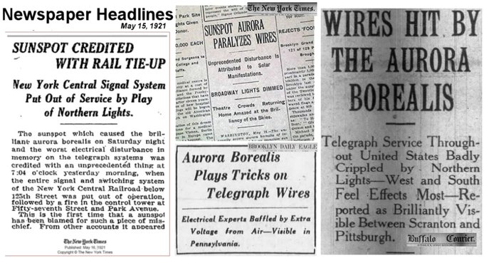 102 years ago #Today, the biggest solar storm of the 20th century hit Earth. 

You know a solar storm is serious when buildings burst into flame, which happened around 02:00 GMT to a telegraph exchange in Sweden. 

What would happen today? 

[read more: buff.ly/3bqWiv2]