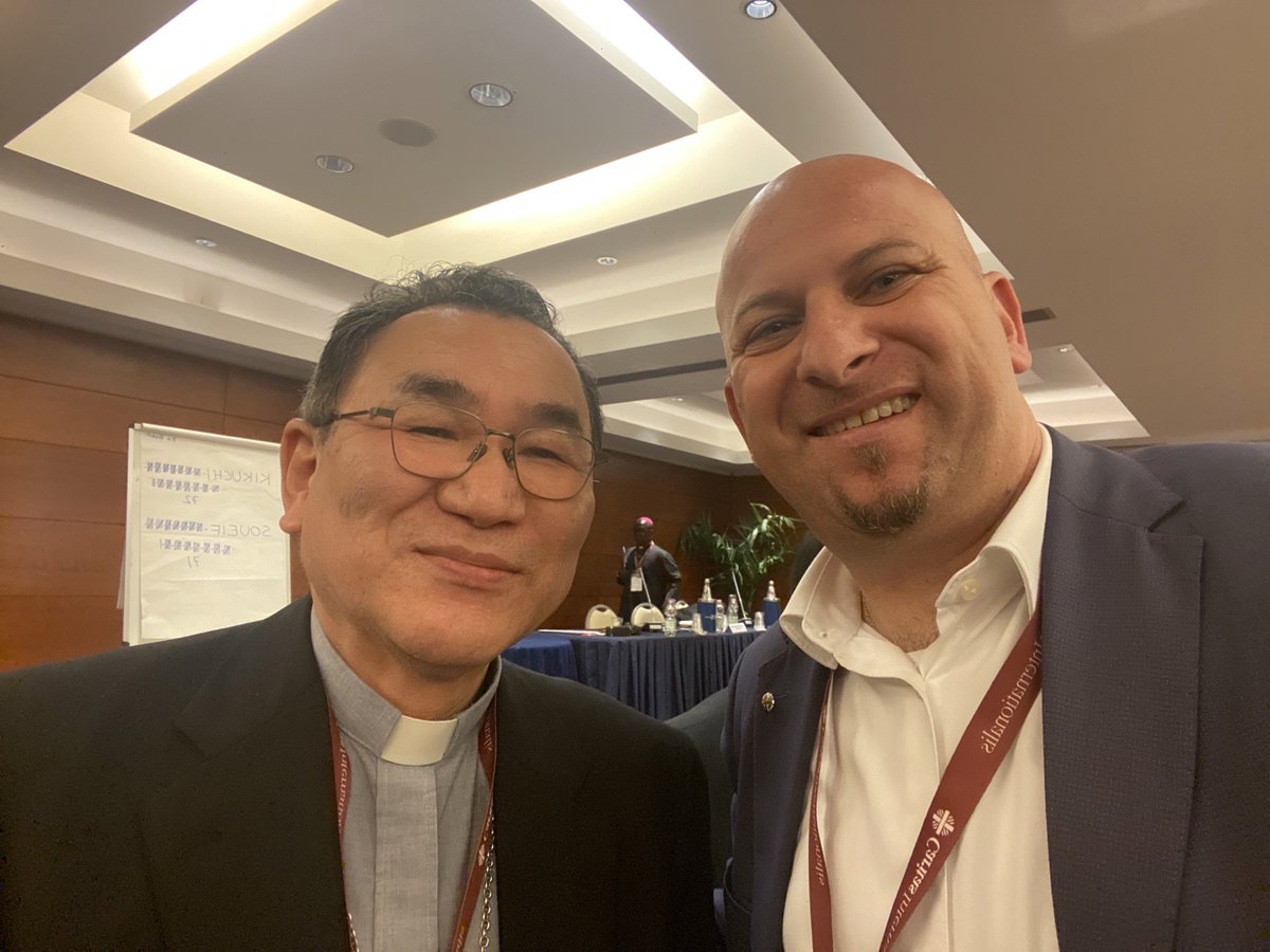 Our Secretary General Mr. Anton Asfar with Archbishop Tarcisius Isao Kikuchi who was elected on May 13 as new president of #Caritas Internationalis. To read more about the election of Archbishop Kikuchi, please click on the following link: shorturl.at/zFGL7