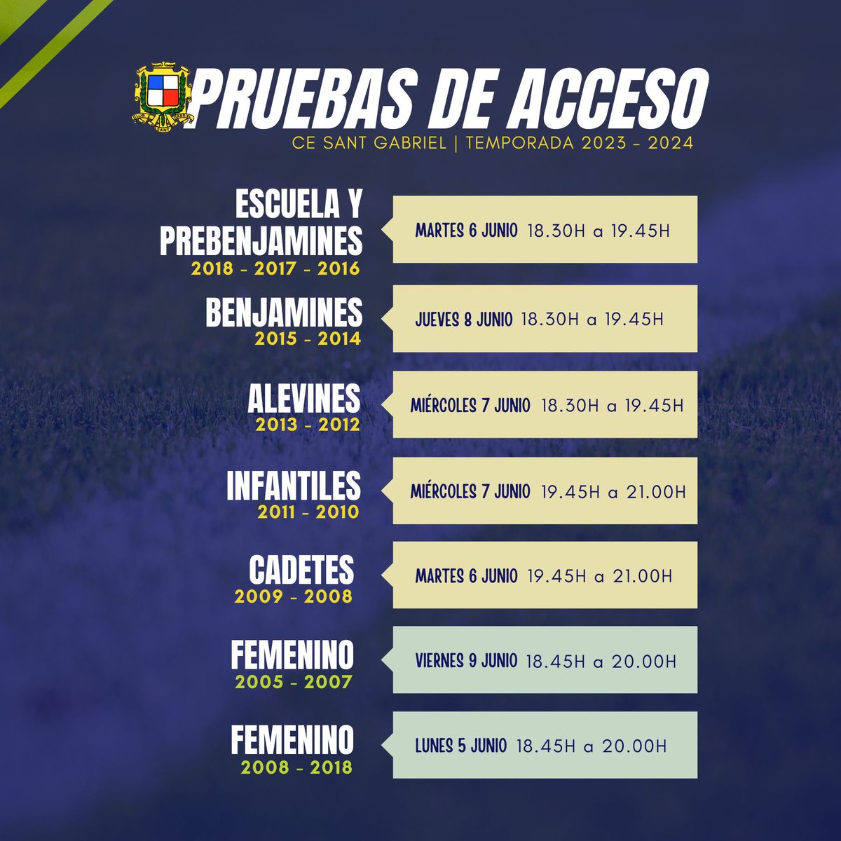 ⚽️PRUEBAS DE ACCESO CE Sant Gabriel • Temporada 2023-2024⚽️ cesantgabriel.com/pruebas-acceso…