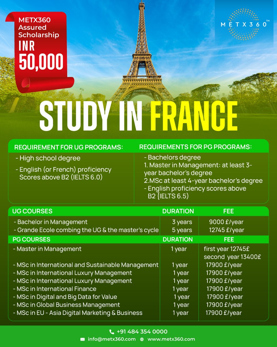 Study in France

To know more details:
📷+91 484 354 0000
📷 info@metx360.com
📷 metx360.com

#france #studyinfrance #universities #topuniversitiesinfrance #metx360 #colleges
#ugandpgprograms #scholarships #studyabroad #overseaseducation #globaldegree