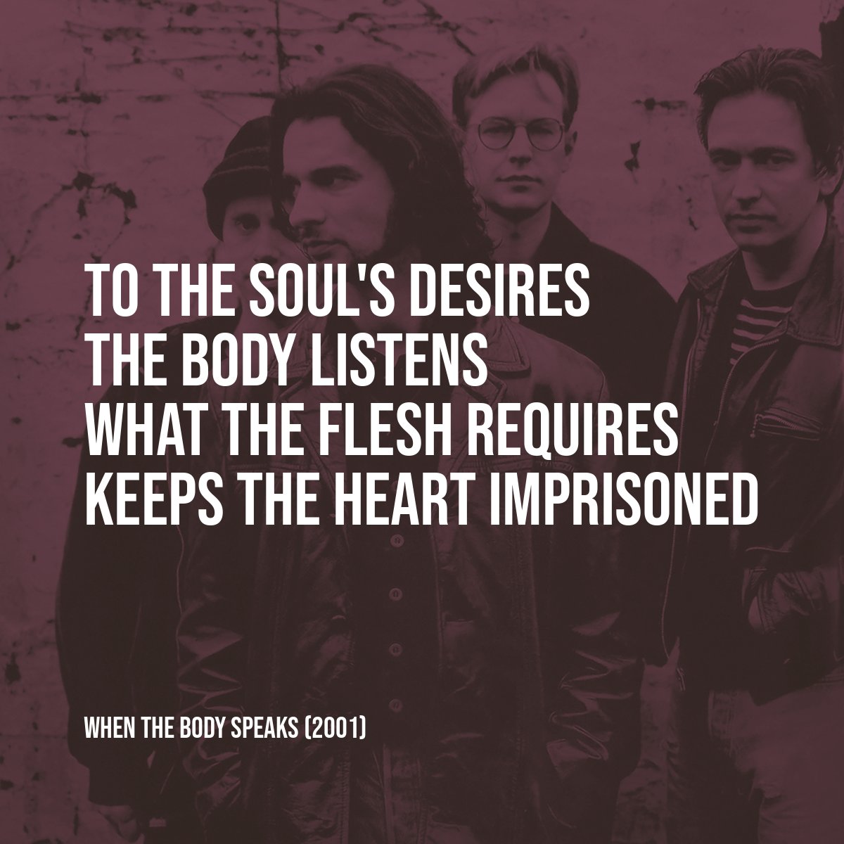 dm_stripped's tweet image. To the soul's desires
The body listens
What the flesh requires
Keeps the heart imprisoned

When the Body Speaks (2001)