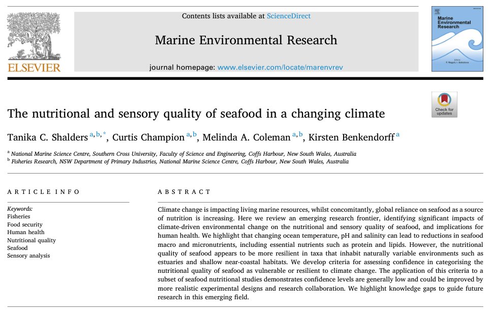Congrats <a href="/TanikaCShalders/">Tanika Shalders</a> on submitting a stellar PhD thesis on seafood nutritional quality under climate change.

Check out a couple of the outputs from this great work below. A pleasure supervising your project Tanika!
