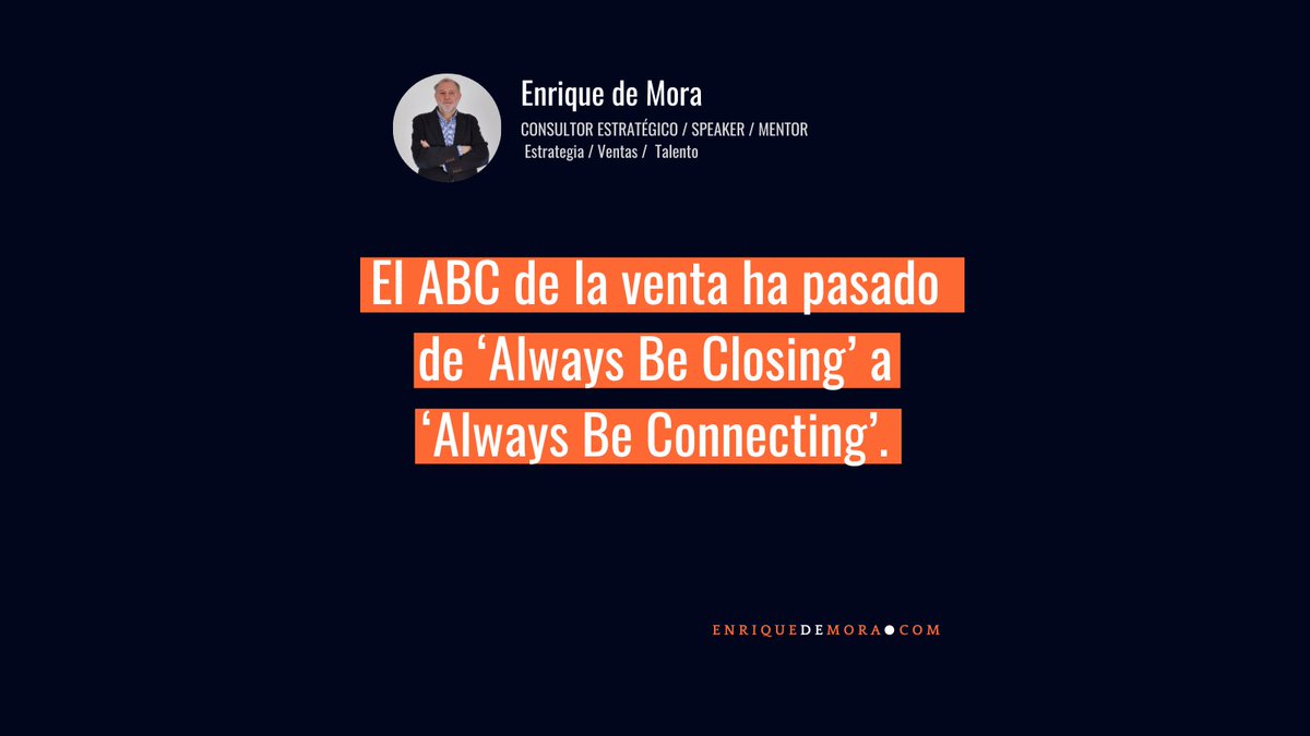 RT @enriquedemora: Antiguamente, se decía que el ABC de las ventas era ‘Always Be Closing’ 👉siempre estar CERRANDO (transacciones comerciales) … Ahora es ‘Always Be Connecting’ 👉 siempre estar CONECTANDO. Puedes leer el post completo en #LinkedIn: …