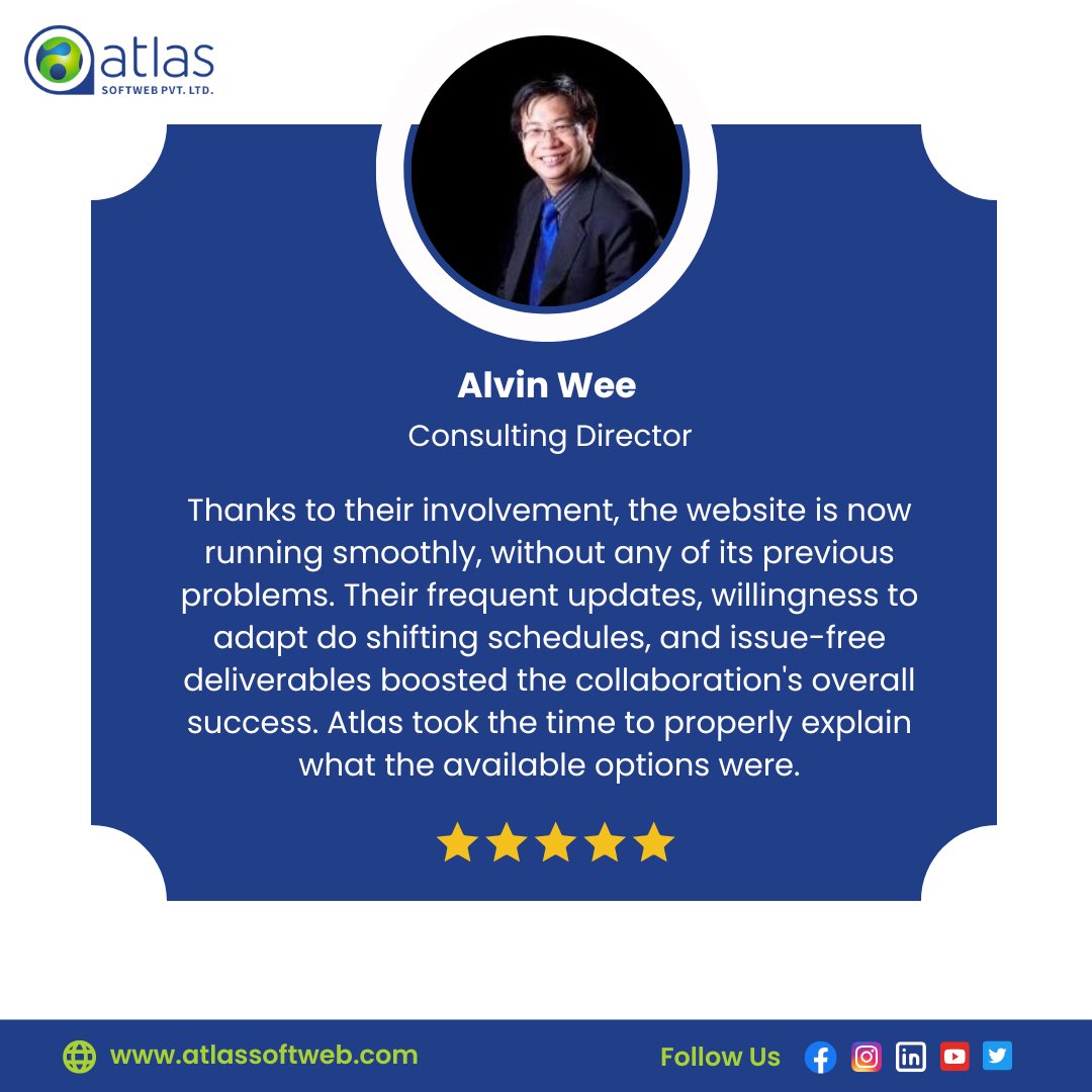 AtlasSoftWeb's tweet image. Client Success Stories: Unlocking Business Growth Together! 🌟Hear what our clients have to say about their experience partnering with us to achieve remarkable results. 💼💪

Website: lnkd.in/dJVaJDty

#ClientTestimonials #BusinessGrowth #DigitalSuccess  #AtlasSoftWeb
