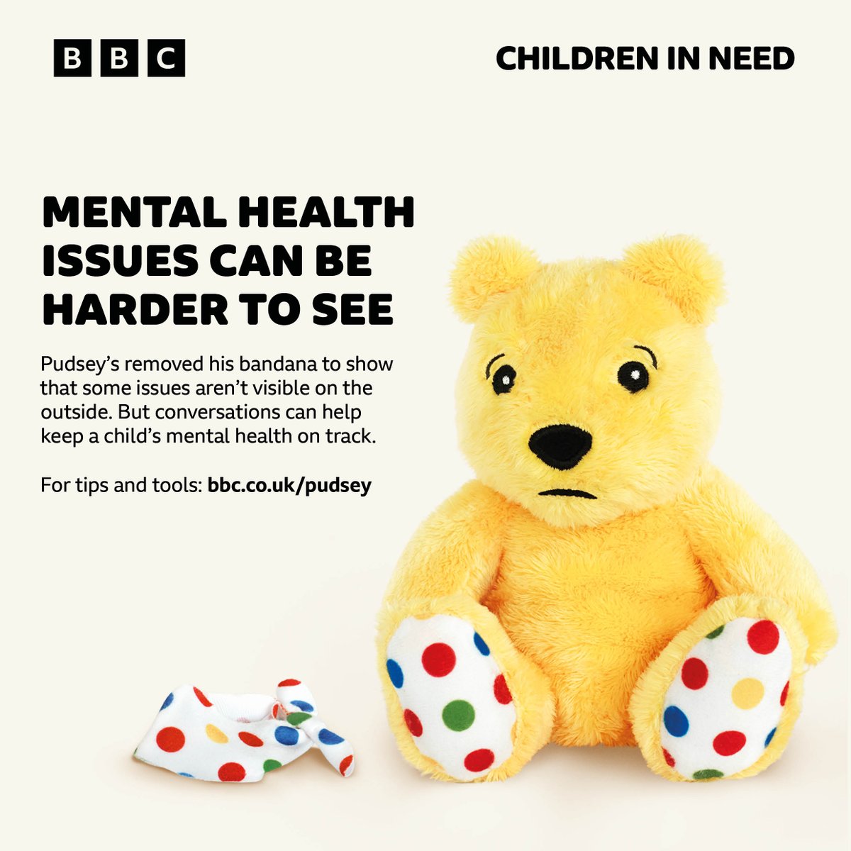 This #MentalHealthAwarenessWeek, Pudsey’s temporarily removed his bandana. Our 'Behind the Bandana' campaign is there to show that mental health issues are often less visible and to encourage conversations that can help. Head here for tips and tools 👉 bbc.co.uk/pudsey