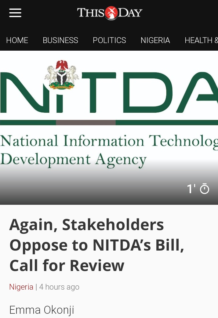 Again, Stakeholders Oppose to NITDA’s Bill, Call for Review – THISDAYLIVE - thisdaylive.com/index.php/2023…

#NITDA
#NigeriaComputerSOCIETY
