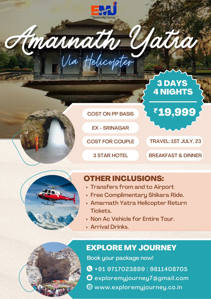 #exploremyjourney #amarnathyatrapackage #amarnathyatrabyhelicopter #amarnathyatra2023 #religiouspackage #religioustour #srinagarpackage #kashmirtour #jammukashmirtour #chardhamyatra #dodhamyatra #yatrabyhelicopter #vaishnodeviyatra