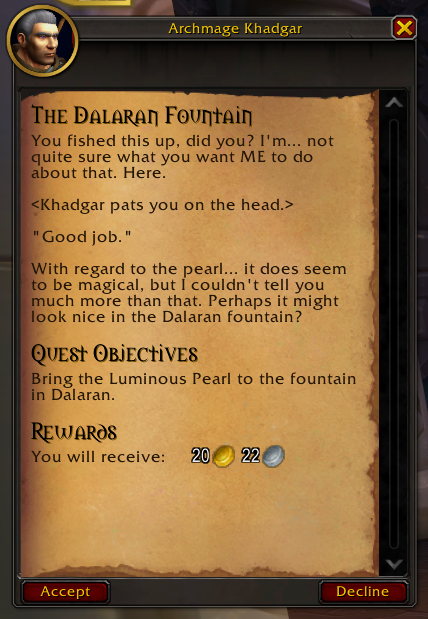 HEY I DIDNT REALIZE KHADGAR GIVES YOU HEADPATS IF YOU DO THE ARTIFACT FISHING POLE QUESTLINE