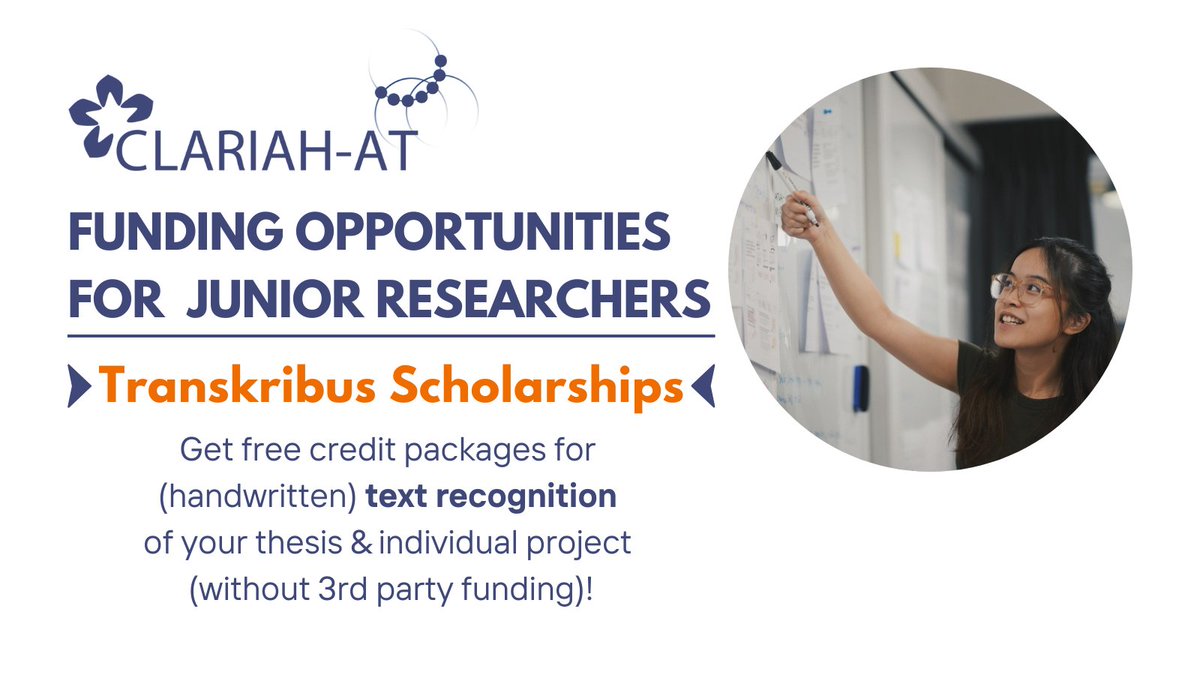 AtClariah's tweet image. Are you working on #textrecognition? Apply now for a @Transkribus scholarship &amp;amp; get free #Transkribus credit packages for the (handwritten) text recognition of your research material:
👉clariah.at/funding-opport…
(Eligible are all young researchers based at an Austrian institution.)