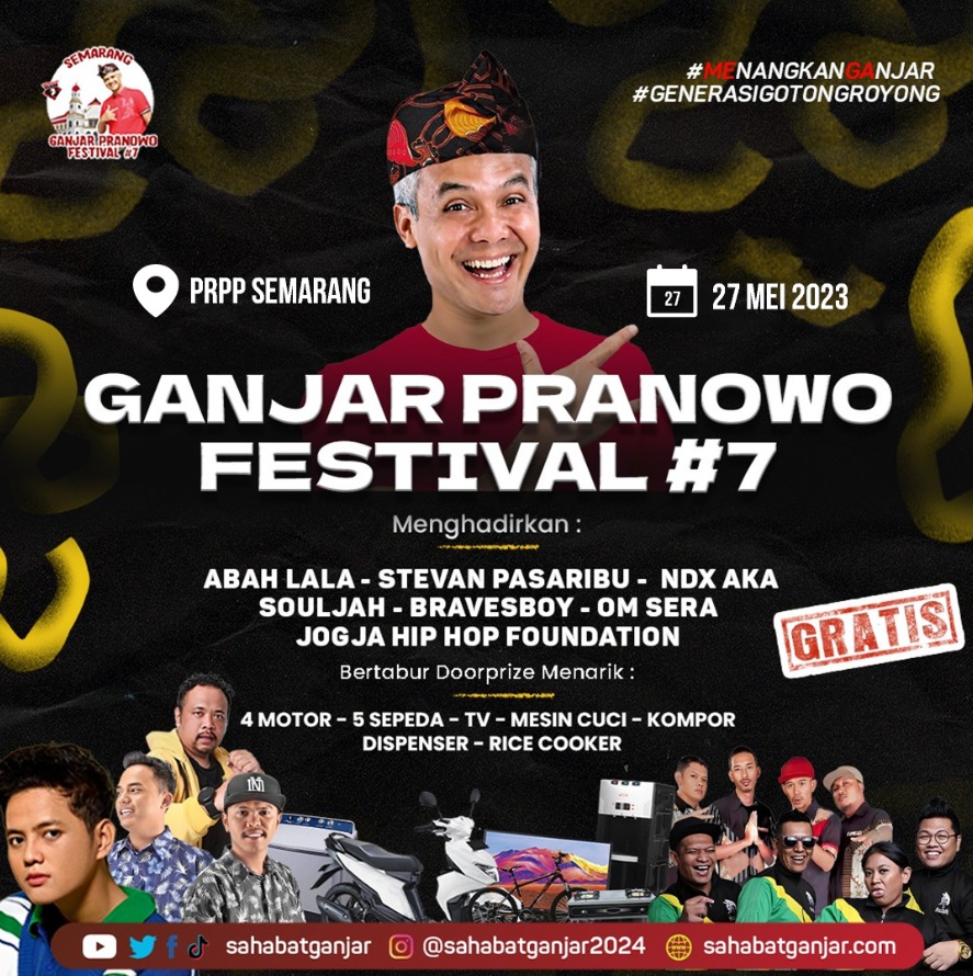 Ingat Sabtu 27 mei 2023
Ganjar Pranowo festival #7
.
.

#GPFestSemarang