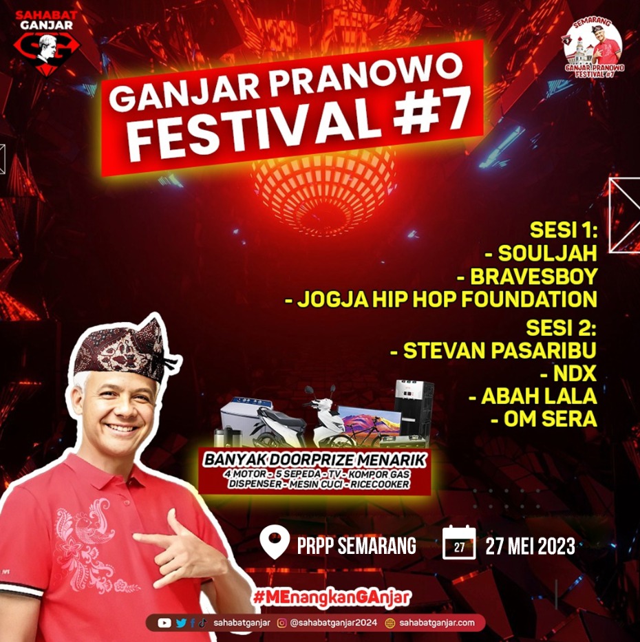 Jangan sampai lewat
Sabtu 27 mei 2023
Kota Semarang
Ganjar Pranowo festival #7
.
.

#GPFestSemarang