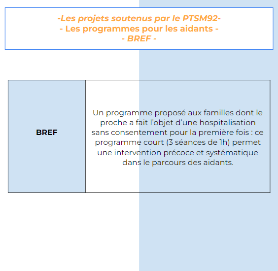 PTSM_92's tweet photo. Dans l’ensemble du PTSM92, pls actions ont été soutenues.
Nous allons vous présenter certains des projets soutenus.
Parmi eux : 3 programmes pour les aidants : Bref, Profamille et multifamille.
#projet #soutien #santé #santémentale #PTSM #aidants #bref #profamille #multifamille https://t.co/QRHebyrO3Y
