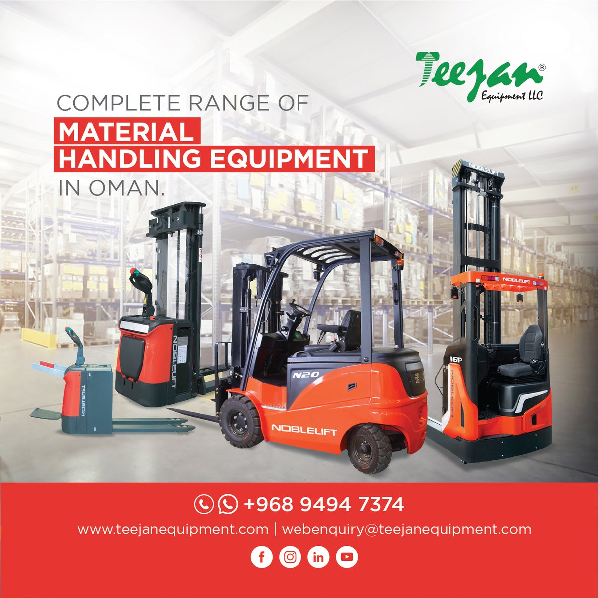 teejanequipment's tweet photo. Teejan Equipment offers complete range of Material Handling Equipment in Oman.

For Info & Price Contact: 
Whatsapp/Call: 9494 7374, 9359 1776 
Email: webenquiry@teejanequipment.com 
Visit: https://t.co/q8if975tjn  

#forklift #materialhandlingequipment #Oman #pallettruck #palletjack #reachtruck #stackerlift #stacker #muscat #sohar #salalah #Duqm #nizwa #Ghala #teejanequipment
