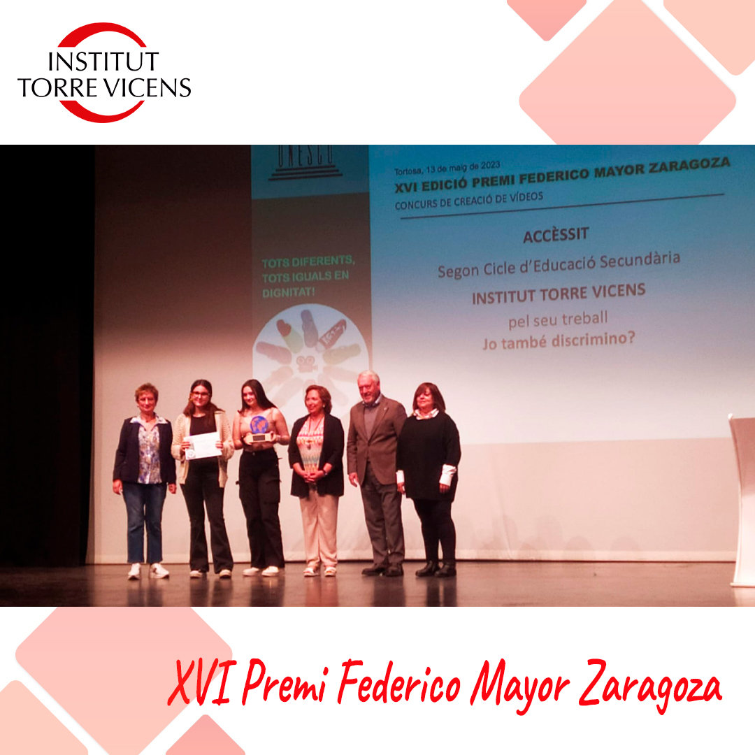 Vam recollir el premi 𝐀𝐜𝐜𝐞̀𝐬𝐬𝐢𝐭 𝐝𝐞 𝐥𝐚 𝐗𝐕𝐈 𝐞𝐝𝐢𝐜𝐢𝐨́ 𝐝𝐞𝐥 𝐩𝐫𝐞𝐦𝐢 𝐅𝐞𝐝𝐞𝐫𝐢𝐜𝐨 𝐌𝐚𝐲𝐨𝐫 𝐙𝐚𝐫𝐚𝐠𝐨𝐳𝐚🏆 pel treball "𝐉𝐨 𝐭𝐚𝐦𝐛𝐞́ 𝐝𝐢𝐬𝐜𝐫𝐢𝐦𝐢𝐧𝐨?" de les alumnes Ares Moya, Abril Domingo i Ana Garcia i del professor Toni Martín.👏🏻