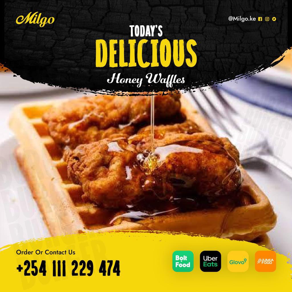 milgohq's tweet photo. In #Nairobi, try our Waffle &amp; Chicken…and yes, its served with honey 😋 https://t.co/OR9MJxABwW