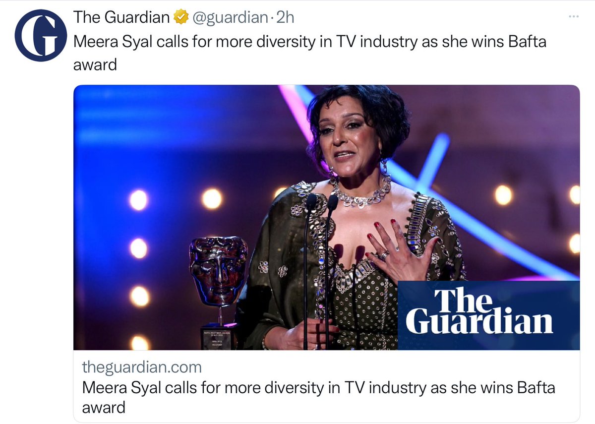Meera Syal calls for more diversity in TV.   GREAT. 
So maybe a few more Japanese, Filipinos or even Chinese ?

Or is this about   ‘COLOUR’  ?  #BAFTA2023