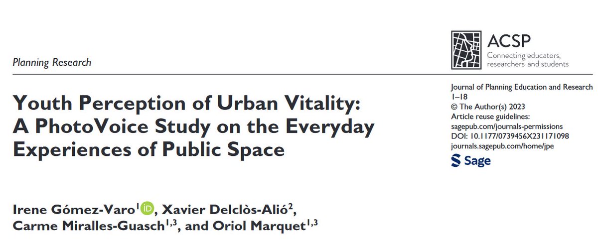 🎉Good news to start the week!

New paper out on my phd research on #UrbanVitality 

bit.ly/3o4dm3e

📷uses #PhotoVoice technique
🏙️explores everyday life of public spaces
👀through young people lens
📍in Nou Barris, Bcn

with @OriolMarquet @xavidelclos @CarmeMirallesGu