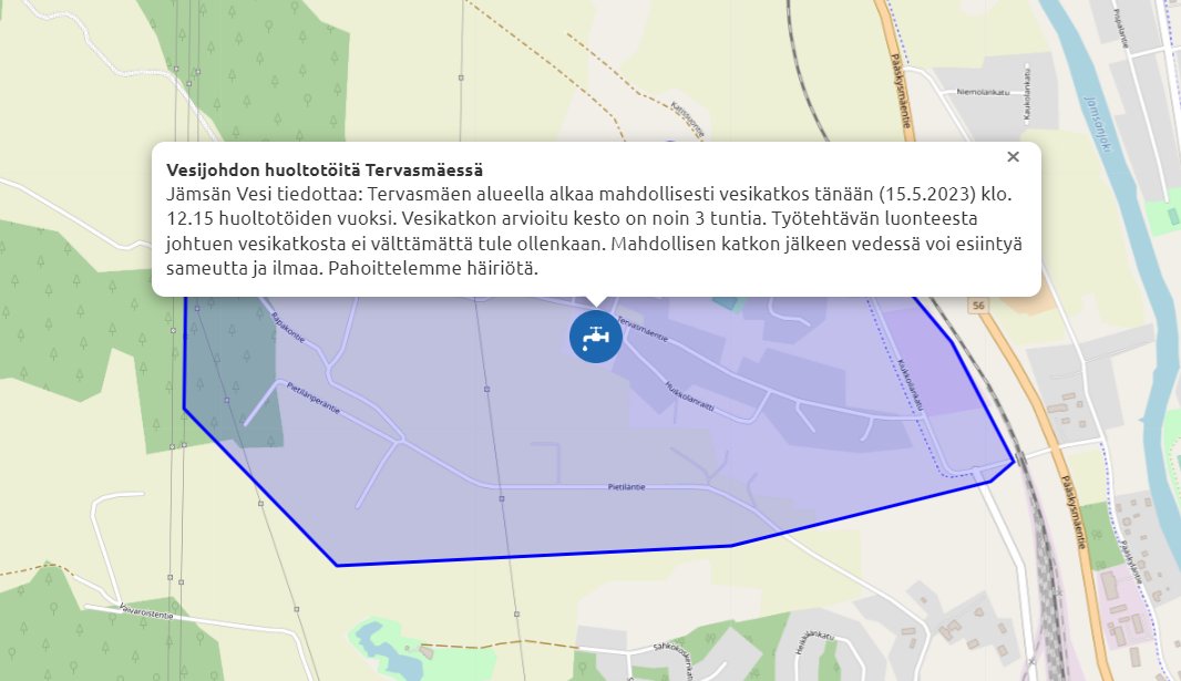 Tervasmäen alueella alkaa mahdollisesti vesikatko tänään (15.5.2023) klo. 12.15 huoltotöiden vuoksi. Vesikatkon arvioitu kesto on noin 3 tuntia. Työtehtävän luonteesta johtuen vesikatkosta ei välttämättä tule ollenkaan.
#JämsänVesi #Vesihuolto