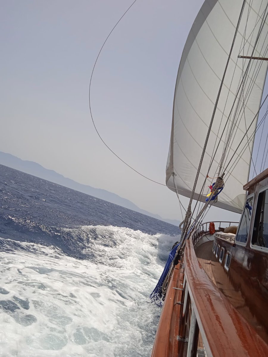 Guldenirmak's tweet photo. After her 'wintersleep', our Kuğu1 is picking up speed nicely. Happy to be #sailing again! 
#woodenyacht #bluecruise https://t.co/FVX0GyqXcP