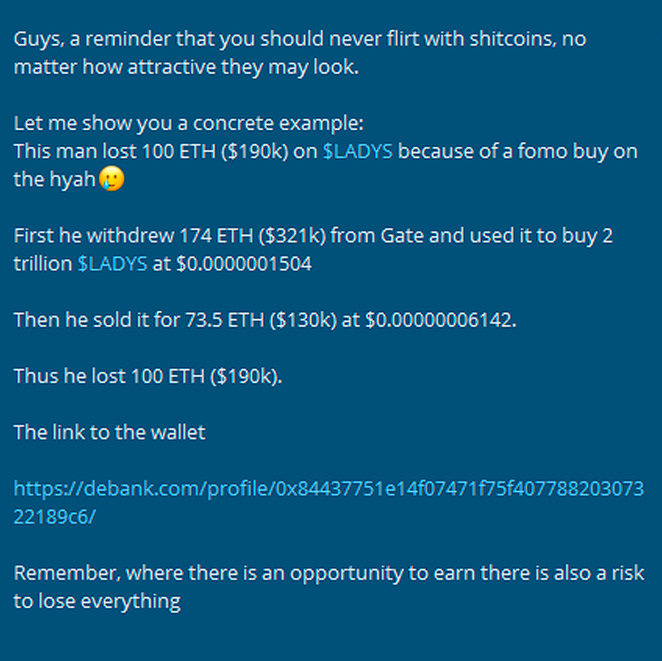 $LADYS 

debank.com/profile/0x8443…