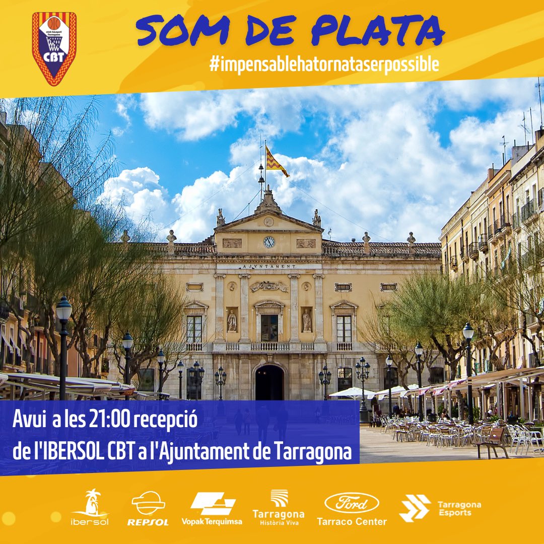 CBT_Tarragona's tweet photo. 💙 Avui a les 21 h, al pati Jaume I de l’Ajuntament, l’alcalde @pauricoma oferirà una recepció oficial a l’ @ibersol CBT ‼️ No t’ho perdis 🏀 Vine i suma’t a la celebració de l’Ascens ��🏻

#CaràcterBlau  #impensablehatornataserpossible https://t.co/kLKhonSFcb