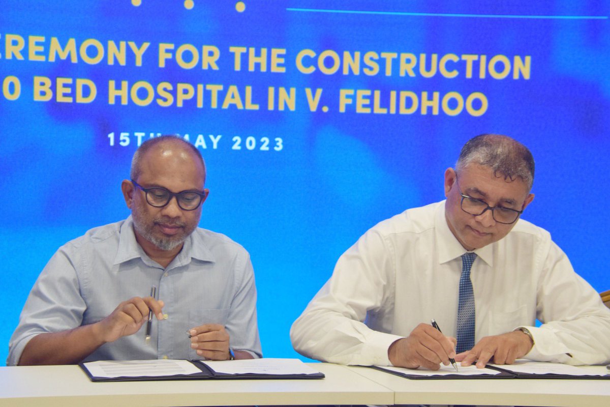 Signing Ceremony for the construction of 30 Bedded Hospitals in Hdh. Hanimaadhoo, Sh.Milandhoo, N.Velidhoo, K.Thulusdhoo, Adh.Maamigili, V.Felidhoo, and Th.Vilifushi under Kuwait Fund.