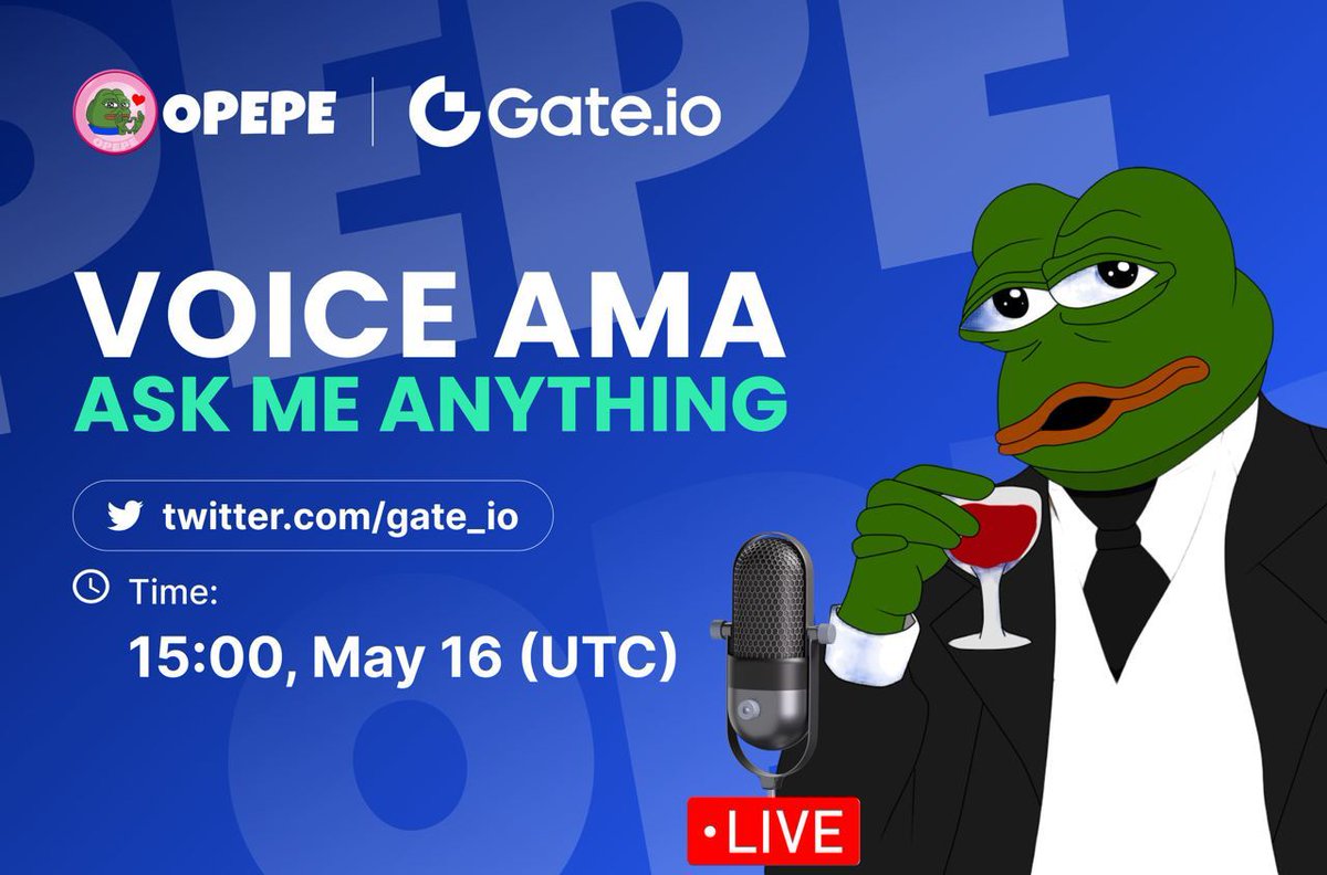 GateDEX's tweet photo. 🔥 OPEPE x https://t.co/870TIpZQYQ AMA    
🏆 $500 for 10 winners

✅ Follow @optimismpepe and @Gate_Nft 
✅ RT, Tag three friends and leave your Gate UID
✅ Join Twitter Space 
🔗 https://t.co/0myriWS32w

🧔🏻Guest: Jio Core Team
⏰AMA Time: May 16 15:00pm UTC https://t.co/FhQXABGf97