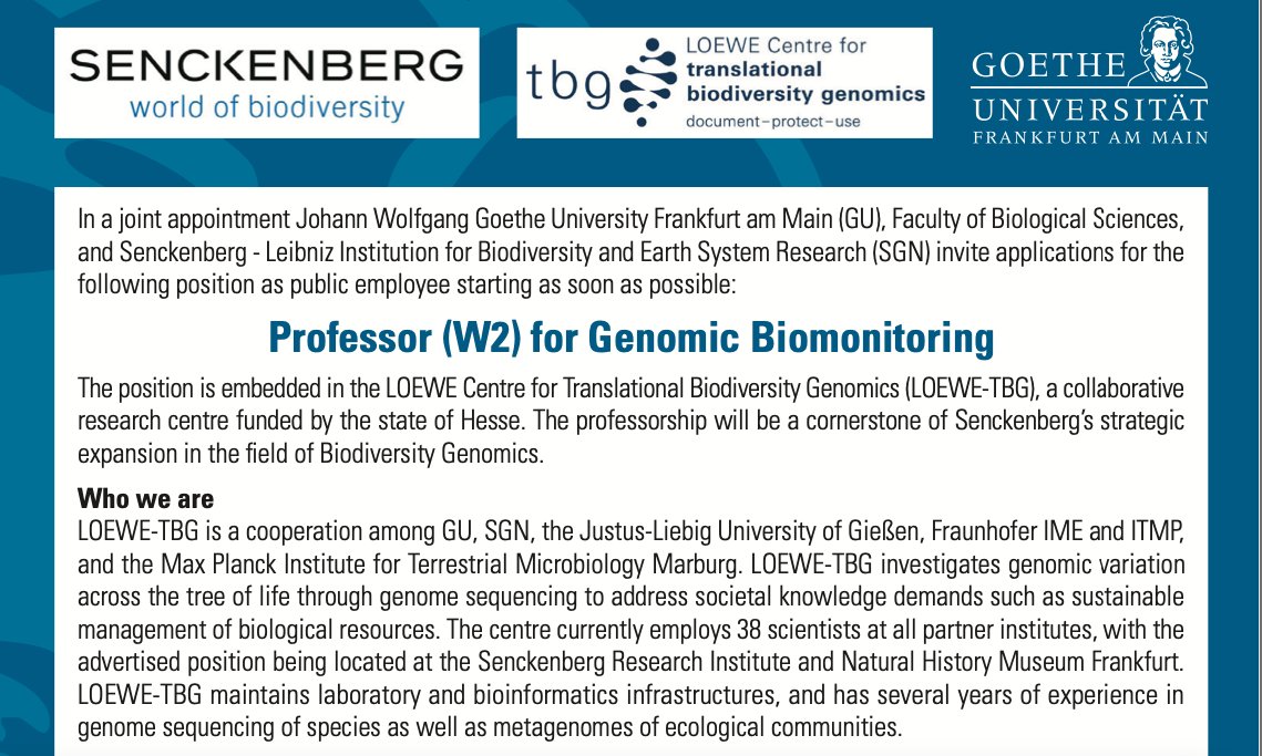 🚨JOB ALERT 📢 We are hiring a #Professor (W2) for #Genomic #Biomonitoring @LOEWE_TBG! Learn more sgn.one/t80 Application deadline: 15 June 2023. Please share! @Senckenberg @goetheuni @jlugiessen @Fraunhofer_IME @mpi_marburg #Fraunhofer_ITMP