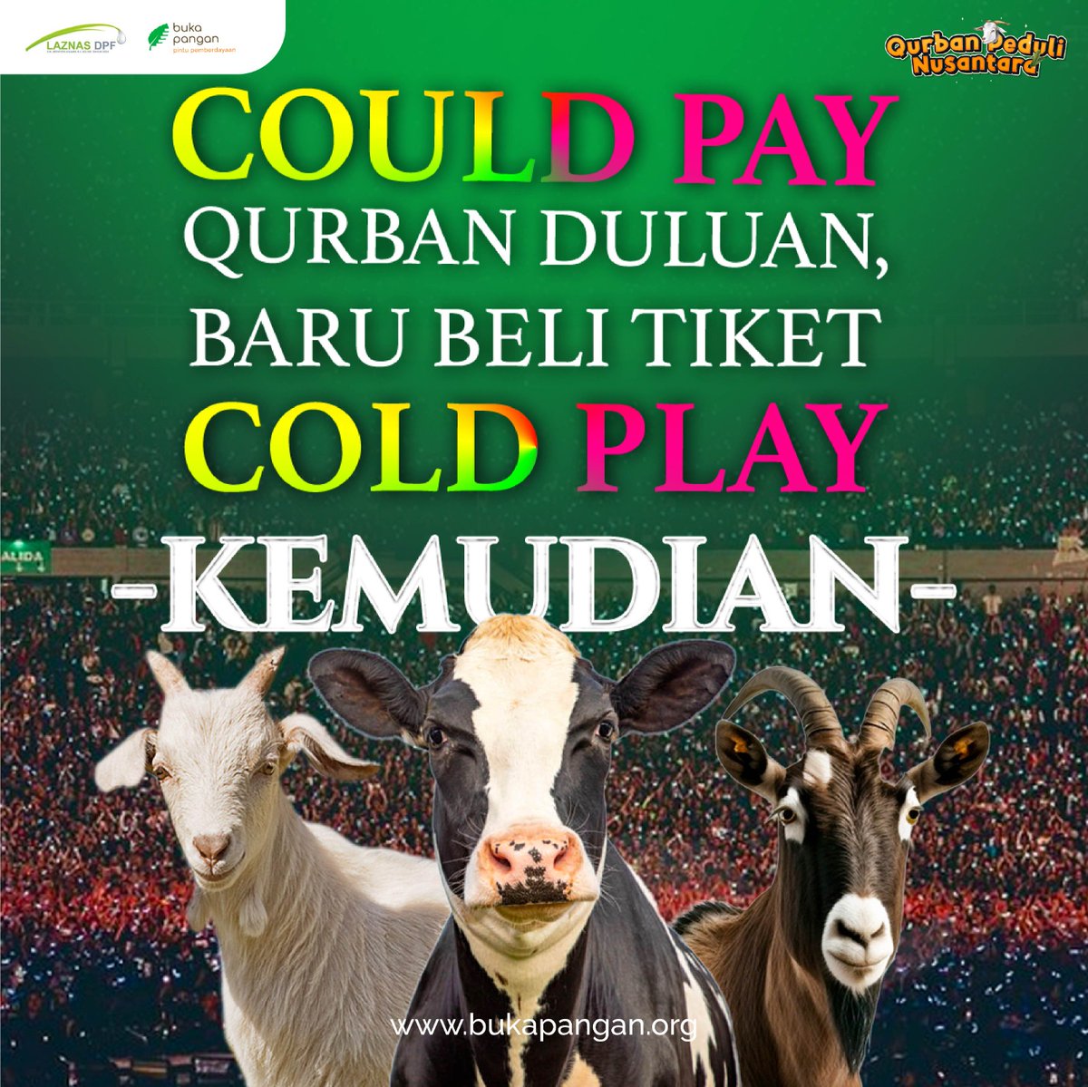 Jangan lewatkan, momentum ini hanya satu kali dalam setahun! 
Amankan tikek akhiratmu sekarang, dengan berqurban! 

Yuk, sahabat, wujudkan tahun ini berqurban bersama kami

#kurban2023 #kurban #iduladha