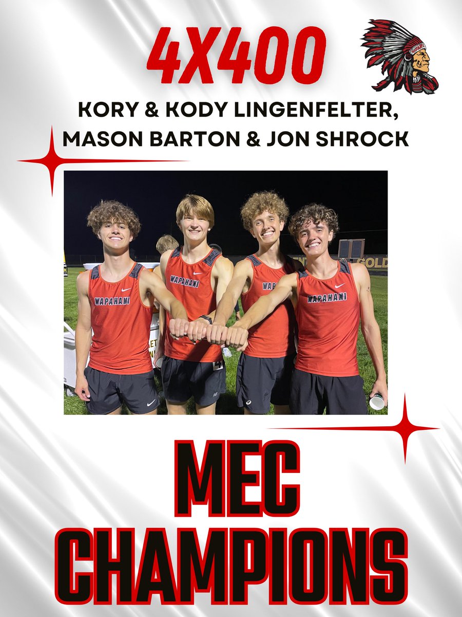 Bo Stevenson (@bo_stevenson) on Twitter photo Congrats to <a href="/Nick_Cook21/">Nick Cook</a> and <a href="/KLingenfelter00/">Kory Lingenfelter</a> for their Individual MEC Championships on Friday night!
Also, congrats to the 1st place Boys 4x400 team of <a href="/Kodylingen15/">Kody Lingenfelter</a>, <a href="/JonShrock_/">Jon Shrock</a>, Barton and Kory L!
LETS GO!!!! Congrats to <a href="/Nick_Cook21/">Nick Cook</a> and <a href="/KLingenfelter00/">Kory Lingenfelter</a> for their Individual MEC Championships on Friday night!
Also, congrats to the 1st place Boys 4x400 team of <a href="/Kodylingen15/">Kody Lingenfelter</a>, <a href="/JonShrock_/">Jon Shrock</a>, Barton and Kory L!
LETS GO!!!!
