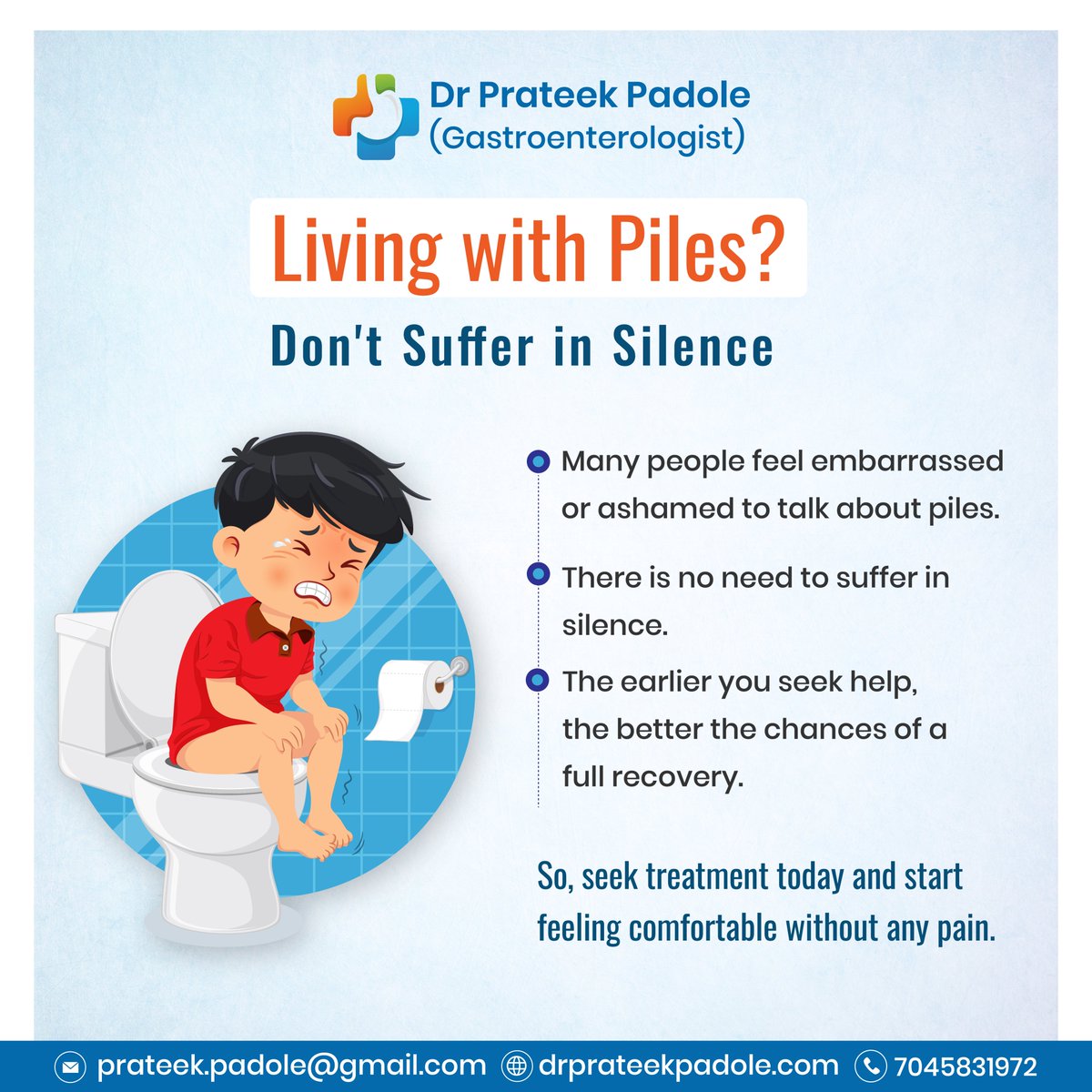 DrprateekP's tweet photo. Living with Piles?
Don't suffer in silence

#Piles #Hemorrhoids #BleedingPiles #PilesTreatment #AnalHealth https://t.co/fKEWnV4ojW