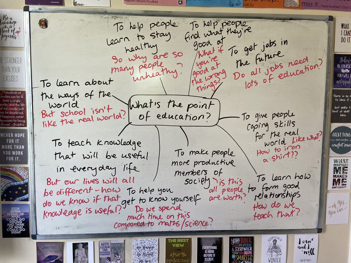Busy board following today’s philosophy club… should we study more about capitalism? Is school just about getting jobs? Is maths four times more important than well-being? Discuss… <a href="/solsch1560/">Solihull School</a> #philosophy #education