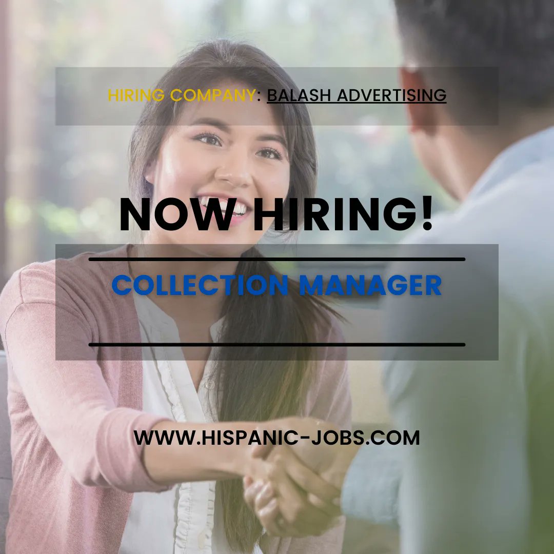 Apply to become a Collection Manager today! 

See full job details & apply to our website at HISPANIC-JOBS.COM

#JobSeekersSA #JobSearch #jobfairy #Jobstobedone #applynow #Resume #TrabajoSiHay #TrabajoAr #hiring #HiringNow #Jobs #Diversity #Management #JOBLIFE